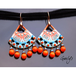 Mercy - boucles d'oreille orange /turquoise, breloques, émaux sur cuivre - Style Bohême Chic - full breloque amérindien