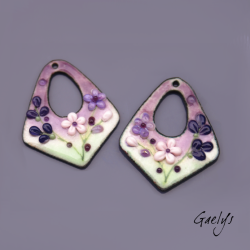 Paire de charm cuivre émaillé pour boucles d'oreille - vert / violet  / mauve / rose