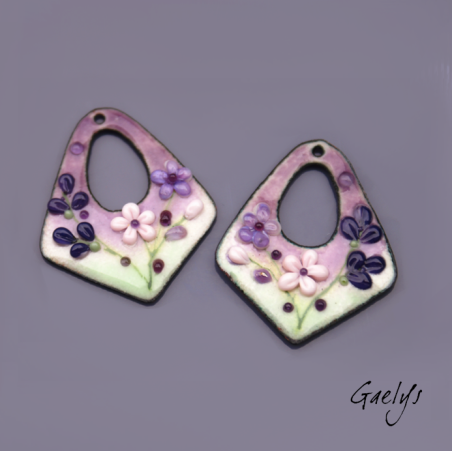 Paire de charm cuivre émaillé pour boucles d'oreille - vert / violet  / mauve / rose