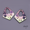 Paire de charm cuivre émaillé pour boucles d'oreille - vert / violet  / mauve / rose