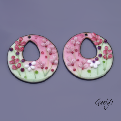 Paire de charm cuivre émaillé pour boucles d'oreille - vert / rose  / pourpre