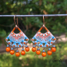 Mercy - boucles d'oreille orange /turquoise, breloques, émaux sur cuivre - Style Bohême Chic - full breloque amérindien