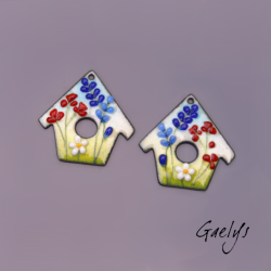 Paire de charm cuivre émaillé pour boucles d'oreille - vert / bleu / marine / rouge / blanc - Bird House