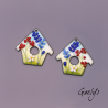 Paire de charm cuivre émaillé pour boucles d'oreille - vert / bleu / marine / rouge / blanc - Bird House