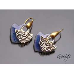 Tegashi - boucles d'oreille, vermeil or jaune et cuivre émaillés - Bohême Chic - Violet / bleu