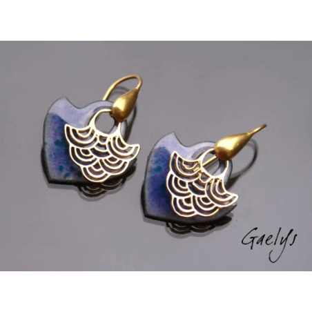 Tegashi - boucles d'oreille, vermeil or jaune et cuivre émaillés - Bohême Chic - Violet / bleu