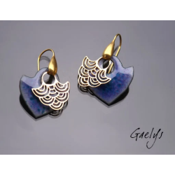 Tegashi - boucles d'oreille, vermeil or jaune et cuivre émaillés - Bohême Chic - Violet / bleu