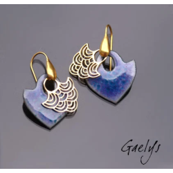 Tegashi - boucles d'oreille, vermeil or jaune et cuivre émaillés - Bohême Chic - Violet / bleu
