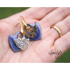 Tegashi - boucles d'oreille, vermeil or jaune et cuivre émaillés - Bohême Chic - Violet / bleu
