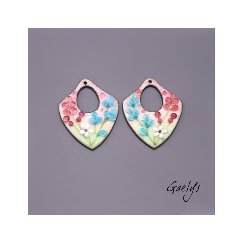 Paire de charm cuivre émaillé pour boucles d'oreille - vert / rose  / aqua / turquoise / pourpre