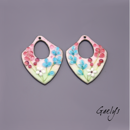 Paire de charm cuivre émaillé pour boucles d'oreille - vert / rose  / aqua / turquoise / pourpre