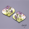 Paire de charm cuivre émaillé pour boucles d'oreille - fond violet / vert - violet / blanc - Feuillage