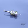 Perles Lampwork à fleurs  - fond vert d'eau / fleurs violettes / feuillage