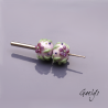 Perles Lampwork à fleurs - duo de perles rondelle 4 fleurs  - fond rode nude / fleurs violettes, feuillage olive