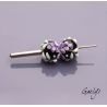 Perles Lampwork à fleurs - duo de perles rondes - fleurs  - fond noir / fleurs violette (glycine), vert d'eau