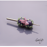 Perles Lampwork à fleurs - duo de perles rondes - fleurs  - fond violet / fleurs rose (style glycine), vert d'eau