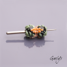 Perles Lampwork à fleurs - duo de perles rondes - fleurs  - fond noir / fleurs pêche (style glycine), vert d'eau