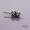 Perles Lampwork à fleurs - duo de perles rondelle  - fond noir /feuillage olivier