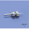 Perles Lampwork à fleurs  - fond vert d'eau / fleurs violettes / feuillage