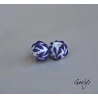 Perles Lampwork à fleurs - duo de perles "rondelle"  - fond blanc /feuillage bleu cobalt