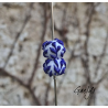 Perles Lampwork à fleurs - duo de perles "rondelle"  - fond blanc /feuillage bleu cobalt