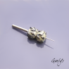 Perles Lampwork à fleurs - duo de perles rondelle  - fond vert d'eau clair /feuillage bleu metal