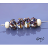 Perles Lampwork à fleurs - set de 4 perles rondelle + 2 spacer depolis - fond ivoir / fleurs dark  multicolore