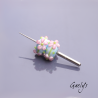 Perles Lampwork à fleurs - duo de perles rondelle 3 fleurs  - fond bleu ciel / fleurs rose / liseret vert