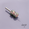 Perles Lampwork à fleurs - duo de perles rondelle  - fond nude /feuillage vert olive