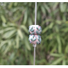 Perles Lampwork à fleurs - duo de perles rondelle  - fond nude /feuillage vert olive