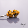 Perles Lampwork à fleurs - duo de perles rondelle + 2 minis  - fond noir / fleurs pensée jaune orangé