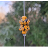 Perles Lampwork à fleurs - duo de perles rondelle + 2 minis  - fond noir / fleurs pensée jaune orangé
