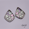 Paire de charm cuivre émaillé pour boucles d'oreille - fond noir / vert doux / violet  / rose