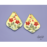 Paire de charm cuivre émaillé pour boucles d'oreille - fond jaune / vert / rouge / blanc / jaune