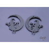 Paire de charm cuivre émaillé pour boucles d'oreille - bleu cobalt / azure / blanc - Sorcière et son chat à la lune