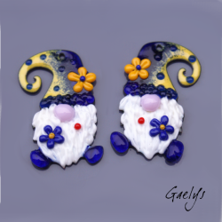 Paire de charm cuivre émaillé pour boucles d'oreille - bleu marine / jaune / blanc - gnome / nain / lutin