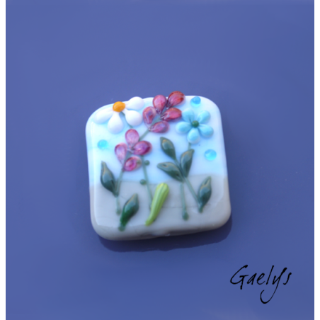 Perle lampwork carrée - bleu ciel / vert  / multicolore