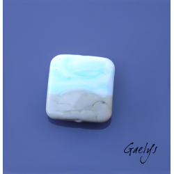 Perle lampwork carrée - bleu ciel / vert  / multicolore