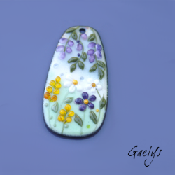 GRAND pendentif cuivre émaillé -  vert / bleu / jaune / violet - Glycine prairie fleurie