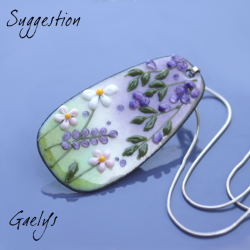 GRAND pendentif cuivre émaillé -  vert / bleu / jaune / violet - Glycine prairie fleurie