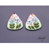 Pair of enameled copper charm earrings - pink/soft green/sky blue/white/yellow background