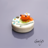 Saly - petite grenouille orange sur perle ivoire - fleurettes - Animaux de verre