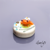 Saly - petite grenouille orange sur perle ivoire - fleurettes - Animaux de verre