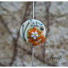 Saly - petite grenouille orange sur perle ivoire - fleurettes - Animaux de verre