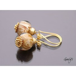 Sidney - boucles d'oreille dorées, lampwork borosilicate