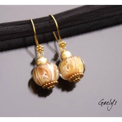 Sidney - boucles d'oreille dorées, lampwork borosilicate