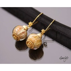 Sidney - boucles d'oreille dorées, lampwork borosilicate