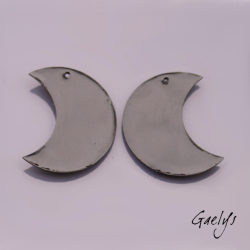 Paire de charm cuivre émaillé pour boucles d'oreille - bleu glace / vert / aqua / or - demi lune - murine