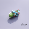 Pilou - Salamandre bleue turquoise sur perle vert pomme - fleurettes - Animaux de verre