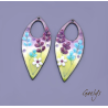 Paire de charms cuivre émaillé pour boucles d'oreille - vert / violet / blanc / aqua / prune - longue feuille